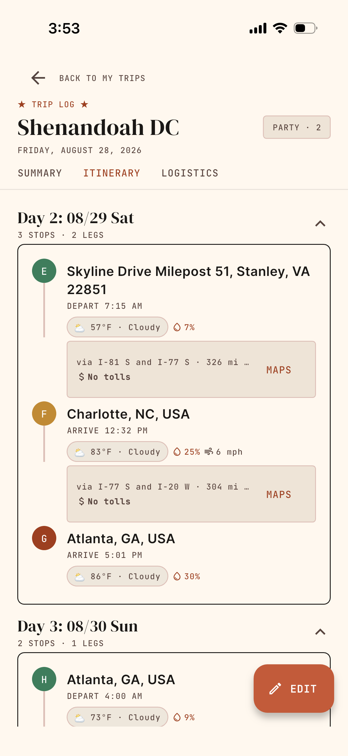 Weather + Tolls screenshot
